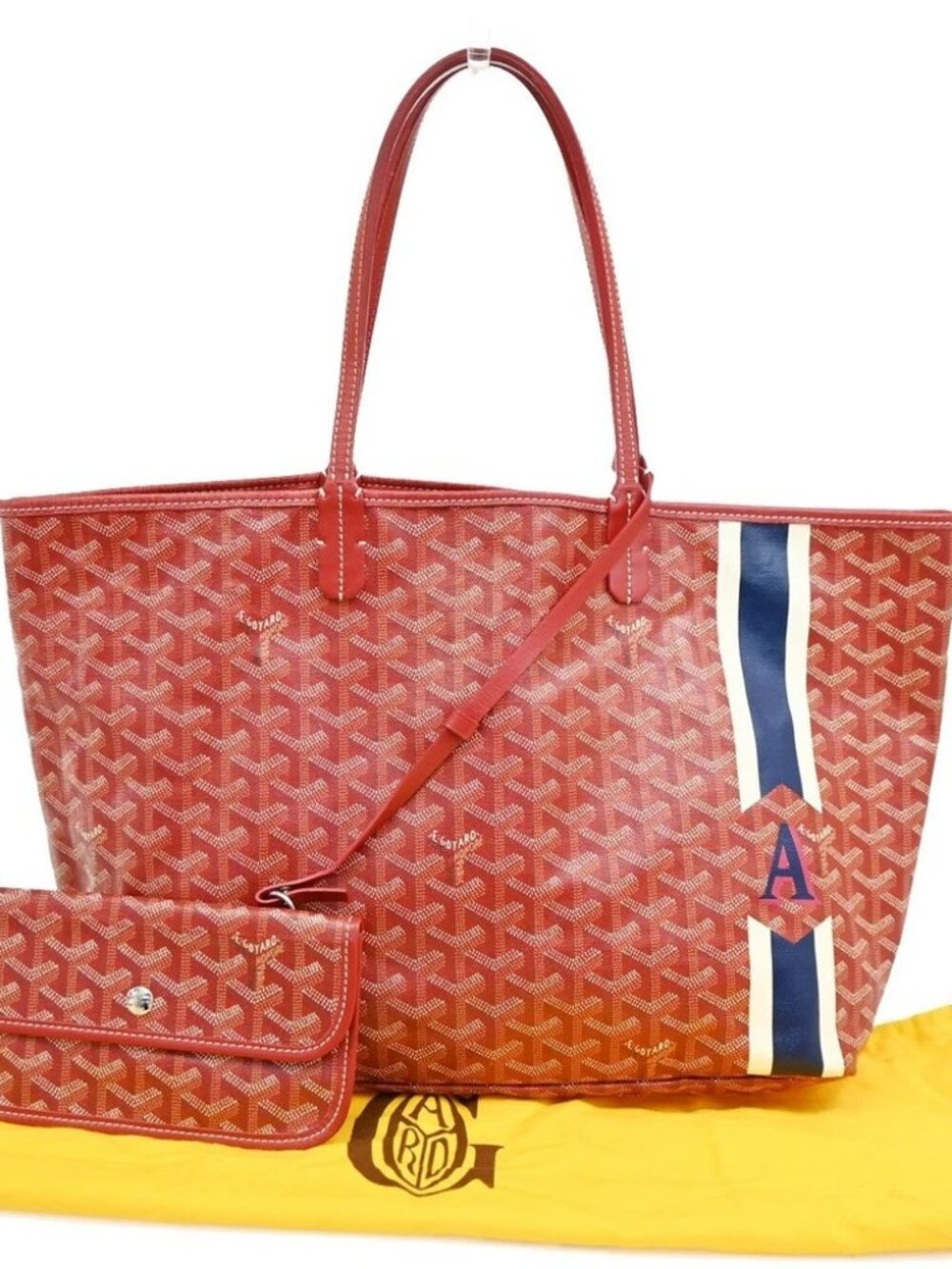 GOYARD Saint Louis PM stripe initial Tote Bag Pouch Red Canvas Leather